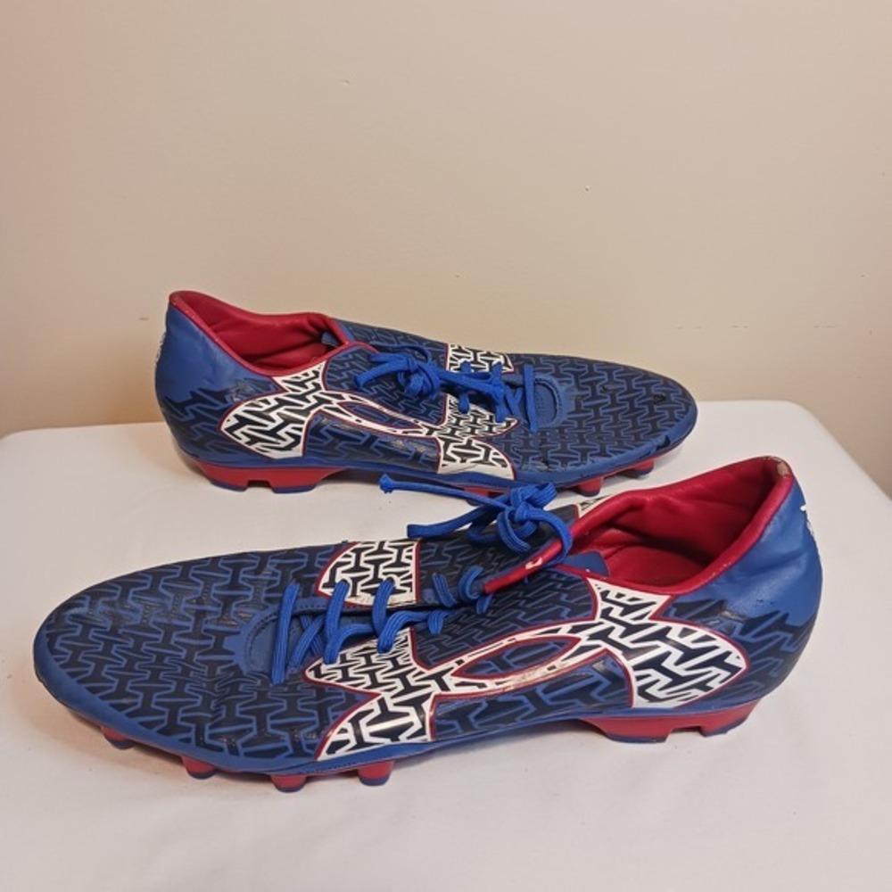 Under‎ Armour ClutchFit Force 2.0 Hybrid Soccer Cleats Blue Red Mens 12
